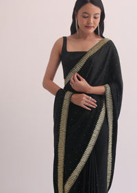 Black Satin Saree With Stone Studded Border