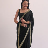 Black Satin Saree With Stone Studded Border