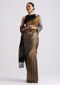 Black Coloblock Linen Tissue Woven Saree