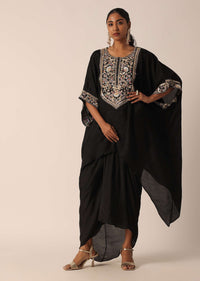 Black Cotton Kaftan Kurta With Dhoti