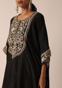 Black Cotton Kaftan Kurta With Dhoti