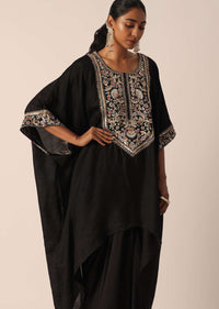 Black Cotton Kaftan Kurta With Dhoti