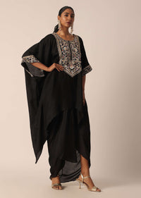 Black Cotton Kaftan Kurta With Dhoti