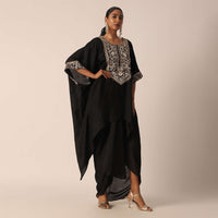 Black Cotton Kaftan Kurta With Dhoti