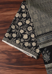 Black Cotton Kalamkari Printed Unstitched Dress Material