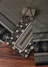 Black Cotton Kalamkari Printed Unstitched Dress Material