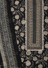 Black Cotton Kalamkari Printed Unstitched Dress Material