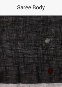 Black Cotton Linen Polka Dot Motif Saree With Unstitched Blouse Piece