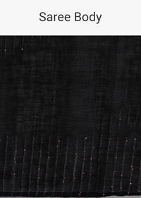 Black Cotton Linen Saree With Thread Work And Unstitched Blouse