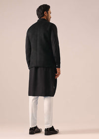 Black Cowl Draped Kurta Set with Cutwork Detail