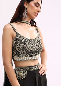 Black Crop Top And Palazzo Set With Zari Work