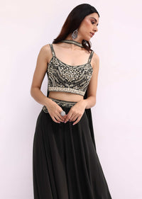 Black Crop Top And Palazzo Set With Zari Work