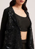 Black Crop Top Skirt And Embellished Jacket Set