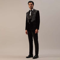 Black Crystal Handwork Tuxedo Set In Velvet