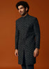 Black Cutdana Embroidered Indowestern Suit For Men