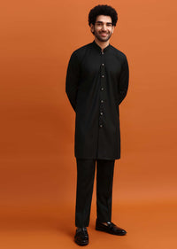 Black Embroidered Sherwani Suit With Cutdana Work