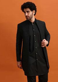 Black Embroidered Sherwani Suit With Cutdana Work