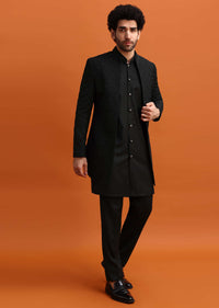 Black Embroidered Sherwani Suit With Cutdana Work