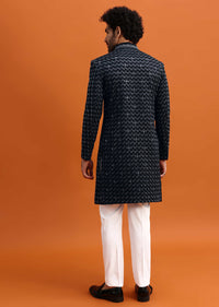 Black Cutdana Work Sherwani Set For Men