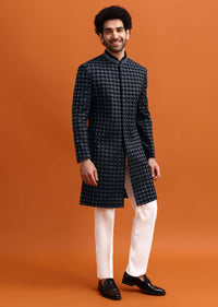 Black Cutdana Work Sherwani Set For Men