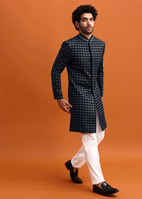 Black Cutdana Work Sherwani Set For Men