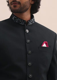 Black Cutdana Embroidered Sherwani For Men