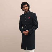 Black Cutdana Embroidered Sherwani For Men