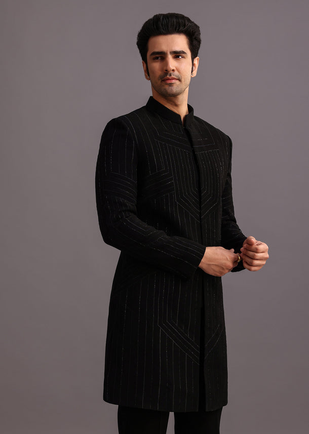 Black Cutdana Indowestern Trouser Suit