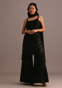 Black Embellished Sharara Suit With Net Dupatta Kalki