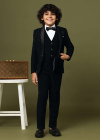 Black Embroidered Tuxedo In Suiting Fabric