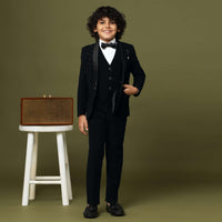 Black Embroidered Tuxedo In Suiting Fabric