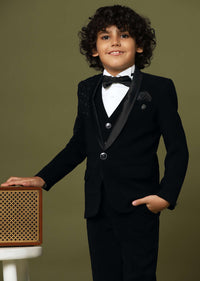 Black Embroidered Tuxedo In Suiting Fabric