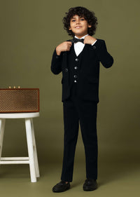 Black Embroidered Tuxedo In Suiting Fabric