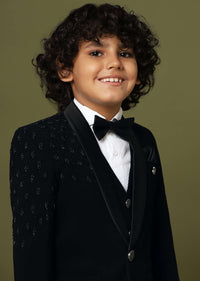 Black Embroidered Tuxedo In Suiting Fabric