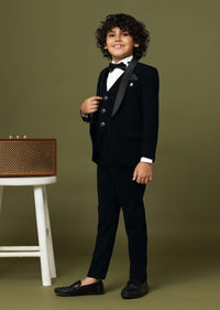 Black Embroidered Tuxedo In Suiting Fabric