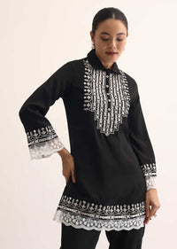 Black Embroidered Cotton Kurta And Pant