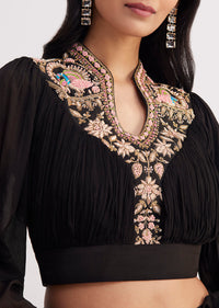 Black Embroidered Croptop And Palazzo