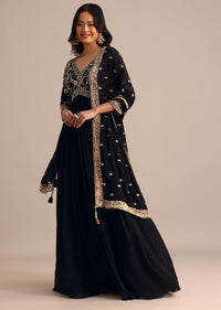 Black Embroidered Georgette Anarkali Suit