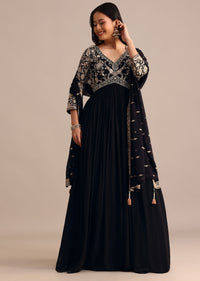 Black Embroidered Georgette Anarkali Suit