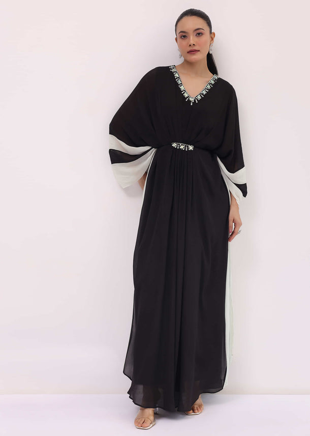 Black Embroidered Georgette Kaftaan Gown