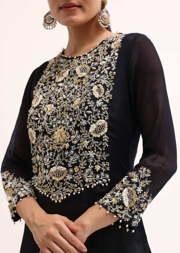 Black Embroidered Georgette Kurta Pant