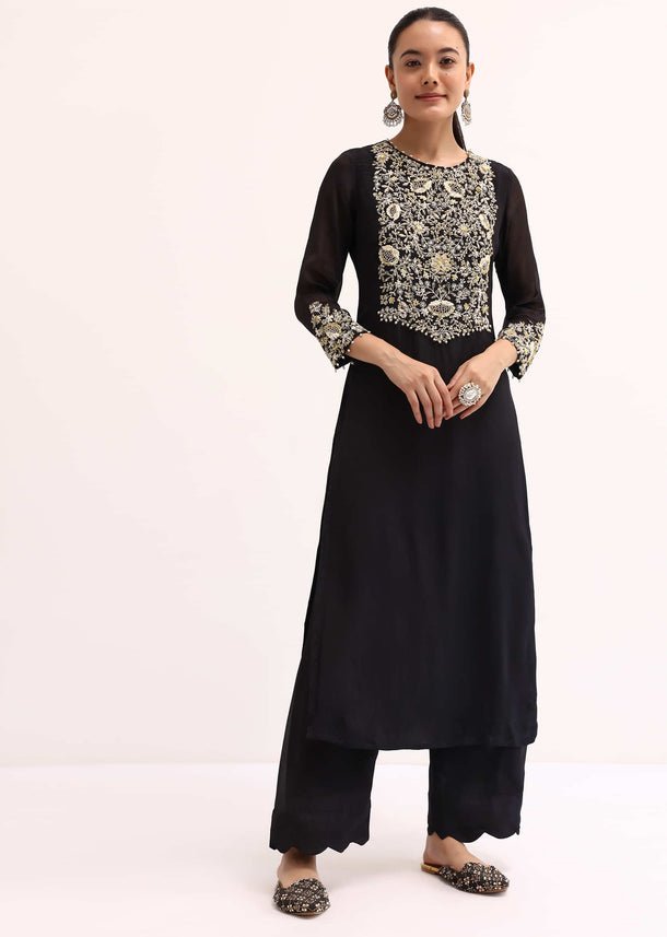 Black Embroidered Georgette Kurta Pant