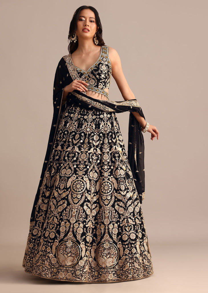 Black Embroidered Georgette Lehenga Choli With Dupatta