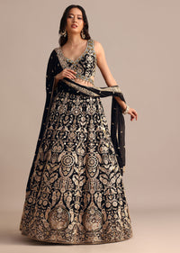 Black Embroidered Georgette Lehenga Choli With Dupatta