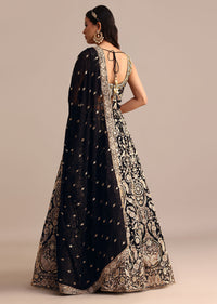 Black Embroidered Georgette Lehenga Choli With Dupatta