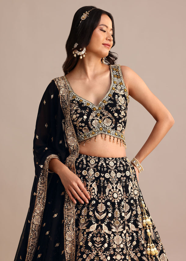 Black Embroidered Georgette Lehenga Choli With Dupatta