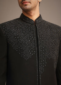 Black Embroidered Indowestern Set With Cutdana Work