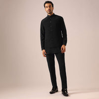 Black Embroidered Jacket And Kurta Set