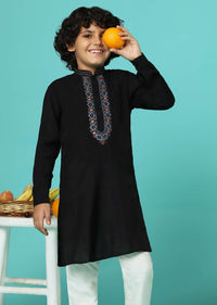 Black Embroidered Kurta And Pant Set In Silk