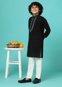 Black Embroidered Kurta And Pant Set In Silk